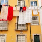 Steep cobblestone streets in Lisbon Portugal