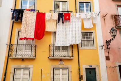 Steep cobblestone streets in Lisbon Portugal