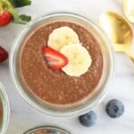 Chia protein pudding in a cup with toppings