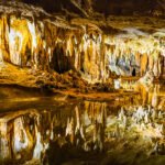 cavern with water and stalagmites and stalagtites