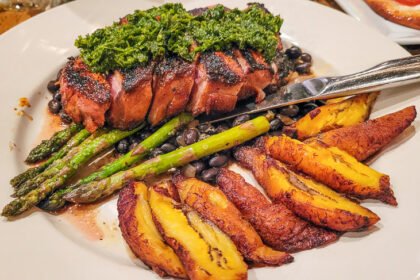 A plate of food with meat and vegetables
