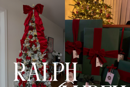 Ralph Lauren Christmas decor, affordable holiday decor, Ralph Lauren holiday aesthetic, plaid Christmas decorations, velvet ribbon Christmas tree, classic Christmas home decor, Ralph Lauren style Christmas tree, cozy holiday living room, red and green Christmas decor, timeless holiday decorating ideas, Ralph Lauren inspired Christmas, traditional Christmas tree ideas, holiday home inspiration, Ralph Lauren home style, preppy Christmas decor, pottery barn bow tree topper, red christmas tree, red bow tree