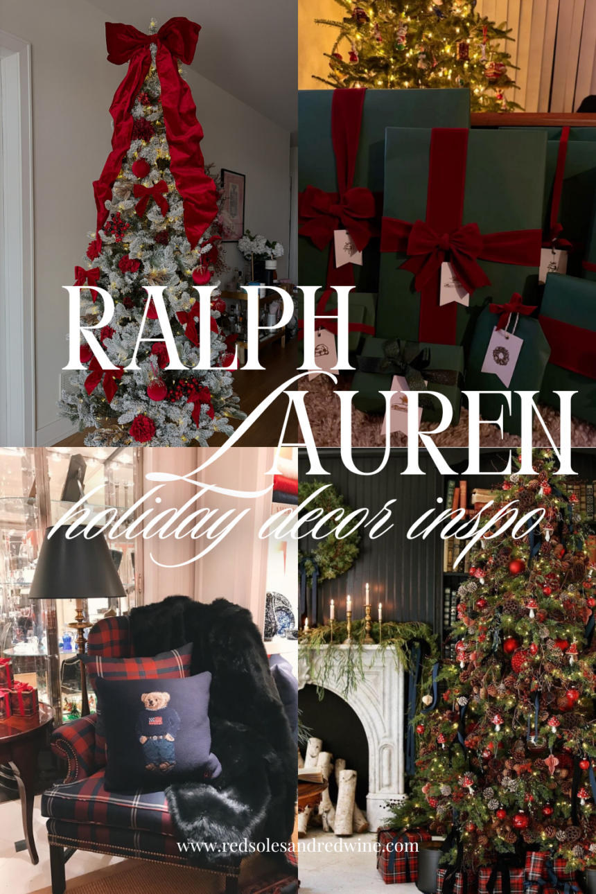 Ralph Lauren Christmas decor, affordable holiday decor, Ralph Lauren holiday aesthetic, plaid Christmas decorations, velvet ribbon Christmas tree, classic Christmas home decor, Ralph Lauren style Christmas tree, cozy holiday living room, red and green Christmas decor, timeless holiday decorating ideas, Ralph Lauren inspired Christmas, traditional Christmas tree ideas, holiday home inspiration, Ralph Lauren home style, preppy Christmas decor, pottery barn bow tree topper, red christmas tree, red bow tree