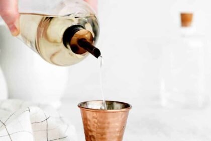 simple syrup in shot glass.