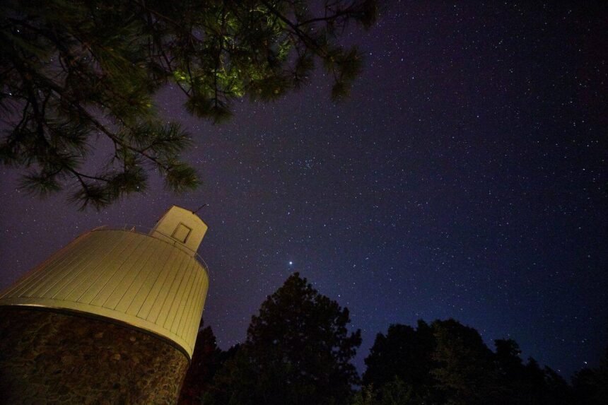 Lowell Observatory under a vibrant starlit sky in Sedona, Arizona
