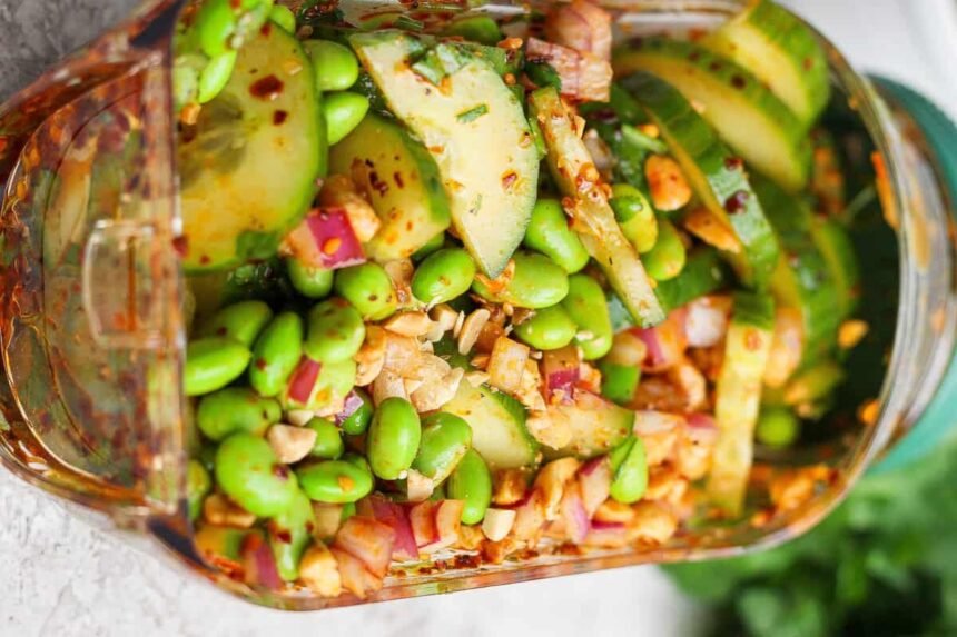 Chili Crunch Edamame Cucumber Salad