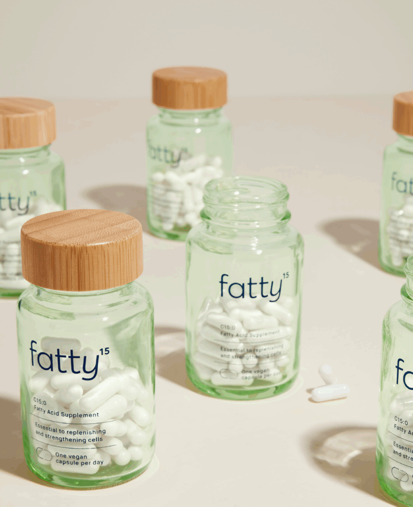 Fatty15 Omega supplement in bottles