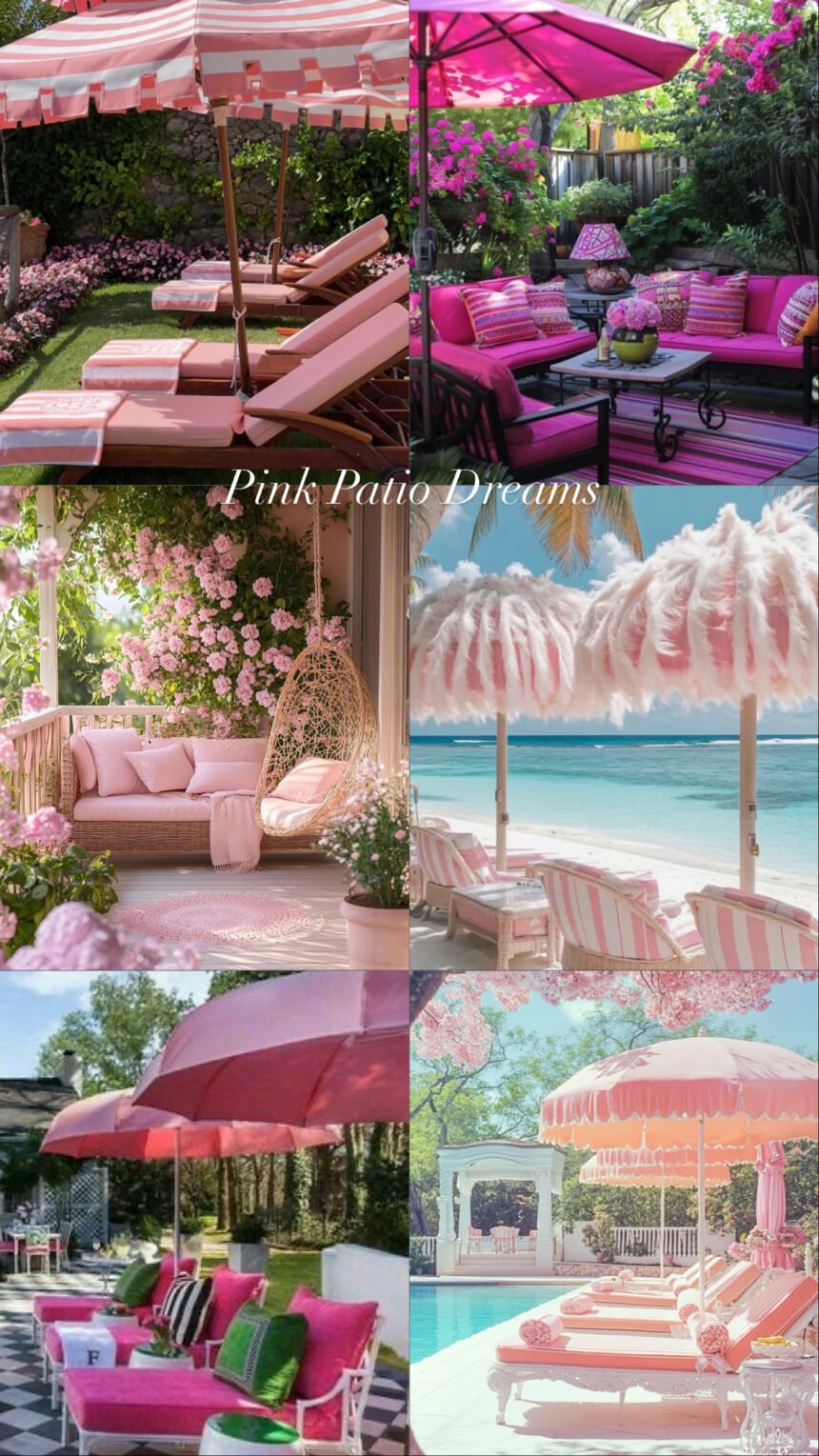 pink patio furniture, pink outdoor decor, pink patio ideas, pink backyard inspiration, colorful patio design, outdoor furniture finds, pink bistro set, pink outdoor umbrella, pink chaise lounge, pink outdoor seating, Beverly Hills patio style, Palm Springs outdoor decor, colorful backyard ideas, patio furniture inspiration, summer patio refresh, modern pink patio, striped outdoor umbrella, pink garden furniture, poolside pink decor, outdoor living ideas
