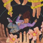 A hand-drawn illustration that shows two hands, wrapped with caution tape that says "ICE," reluctantly letting go of a young child. The child is falling in the center of the image, but a garden of hands are ready to soften their fall below.