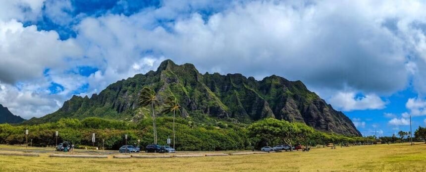 Kualoa mountain range panoramic view
