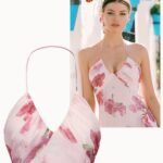 Detail of the Vivienne Dress halter neckline and ruched bodice.