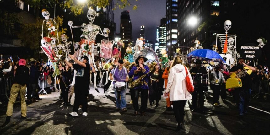 the crowd at the village halloween parade in nyc